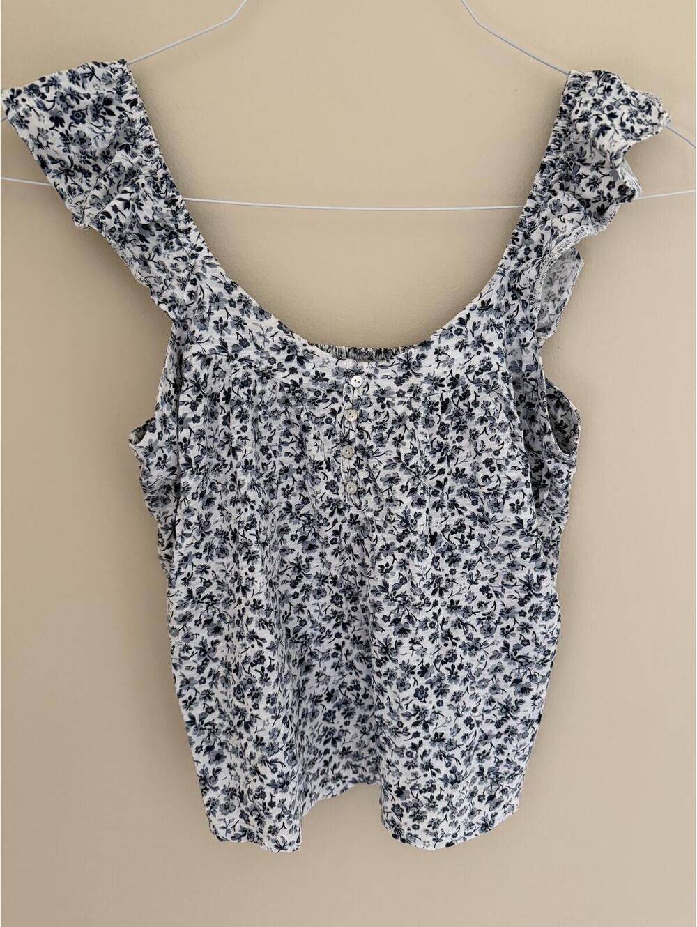 S Lucky Brand, floral flutter strap sleeveless top, blue/white